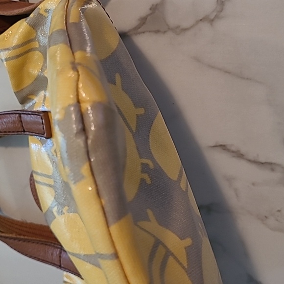 Fossil Key-Per Yellow Tan Ladybugs Coated Canvas Leather Top Handles Crossbody - Picture 9 of 15